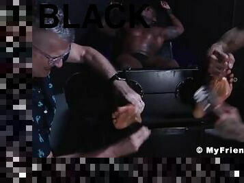 Black hot hunk Marcel endures body and feet tickling in 3way