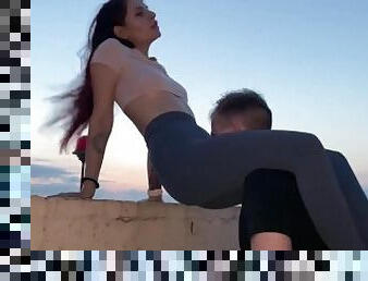 Outdoor Leggings Pussy Worship Femdom on Rooftop