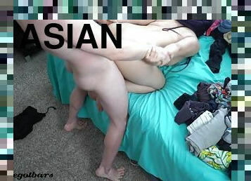 asiatique, amateur, fellation, interracial, ados, maison, fellation-profonde, couple, trio, bâillonnement