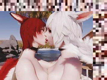 amador, lésbicas, beijando, anime, fantasia, hentai