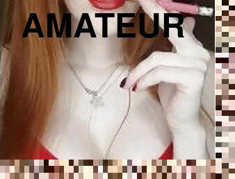 amateur, rousse, fétiche, solo, fumer, cuir