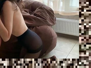 Hot vaginal sex and blowjob near the window in pantyhose 4K (amateur homemade video)