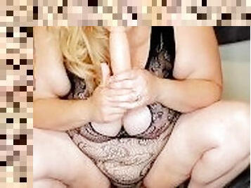 Chubby milf riding dildo