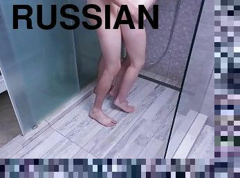 Russian sexwife is waiting for her lover in the shower while her husband is at home