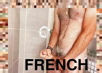 French guy masturbating during shower and cum