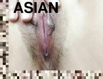 asiatique, clito, masturbation, orgasme, chatte-pussy, ados, doigtage, philippine, gros-plan, humide