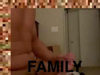 Quick cumshot on myself while family in the other room