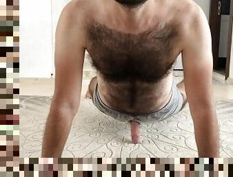 Perfect hairy gay playing alone at the summer house