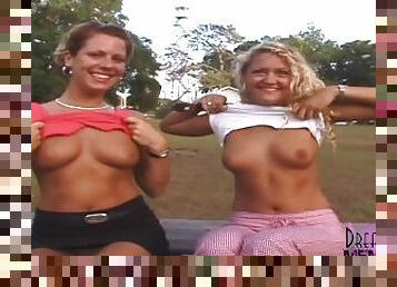 Risky Public Flashing With Sexy Tanned BFF's #2