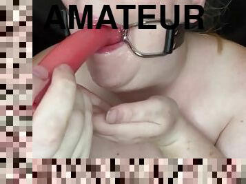 amateur, belle-femme-ronde, joufflue, gode, solo