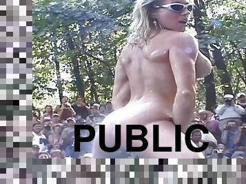 nudist, fest, offentlig, kone, amatør, sindssyg, bikini, våd, blotteri