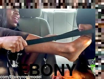 Ebony Domme Foot Gagging Slave In the Car