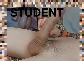 Lonely student jerking off big dick