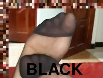 Closeup black Nylon toes