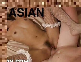 asien, haarig, muschi, babe, zwischen-den-rennen, junge, thai, beule, ficken, amerikaner