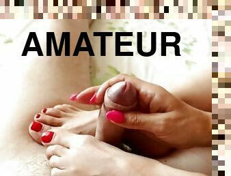 amateur, ejaculation-sur-le-corps, milf, branlette, pieds, point-de-vue, ejaculation, assez, italien, fétiche