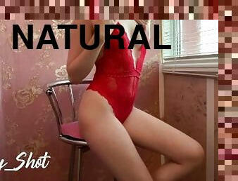 Fucked hot Amy_Shot on the balcony on a bar stool in a red sexy bodysuit