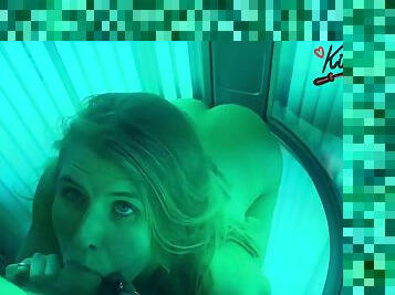 Hot Sex And Blowjob In The Solarium Of Public Spa. Almost Caught!