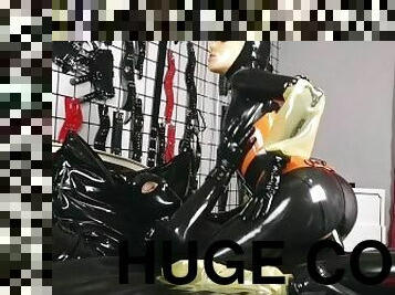 hundestilling, fisse-pussy, kæmpestor-pik, bdsm, fetish, latex, bondage, smæk, pik, gummi