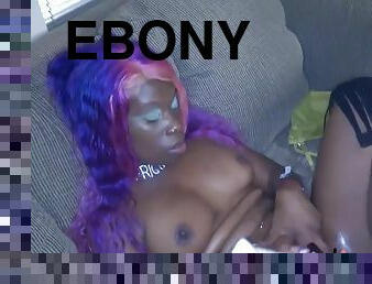 Amazing Ebony Babe With Purple Hair Is About To Get Fucked