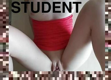 fucking a student on the table. cumming in pussy