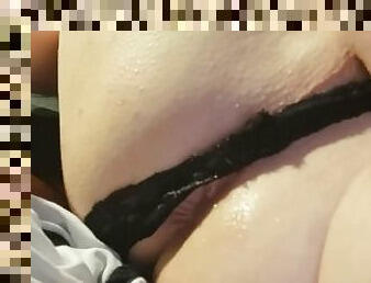 Crossdressing and pulling out butt plug from my shaved ass.