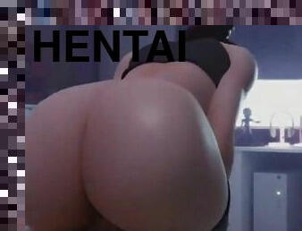 gros-nichons, japonais, butin, hentai, douce, chevauchement, seins, blanc