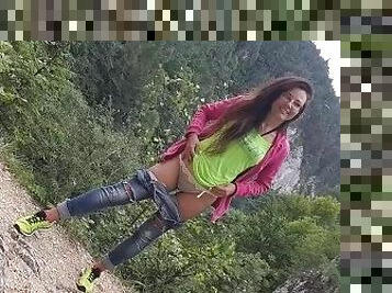 PEE on PUBLIC Mountain Trail # Natural Amateur girl