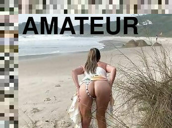 Handjob on the beach, some guys near - Real amateur
