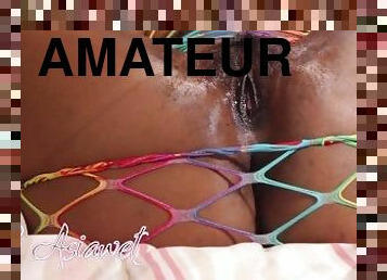 chatte-pussy, amateur, ébène, black, butin, point-de-vue, résille, solo, taquinerie