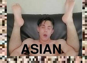 asiático, masturbação, amador, tiro-ao-alvo, brinquedo, gay, pés, gozando, engraçado, rabo