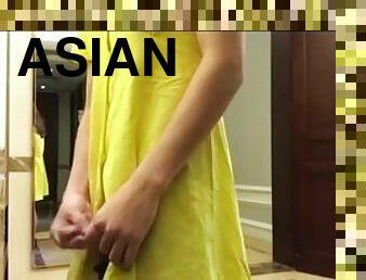 Asian Ladyboy masturbating and cumming semen in a public ladies bathroom