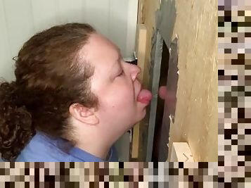 Bbw slutwife blows friend at in-home glory hole