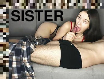 Naughty Step Sister Sucked Brother While He Was Slee
