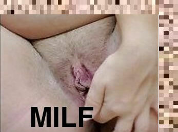 Shy pregnant MILF takes huge dildo