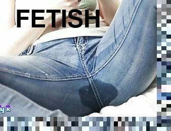 pisser, culotte, fétiche, solo, jeans