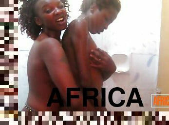 traseiros, ébona, lésbicas, dedos, beijando, africano