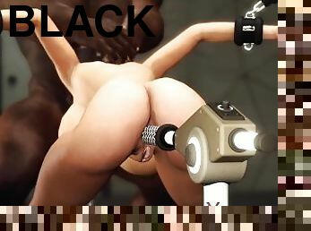 Super fuck machine system! Big black cock inside a sexy ballgagged brunette in chains
