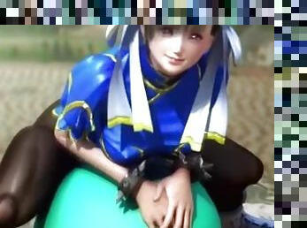 Chun-Li from Street Fighter on a Yoga ball