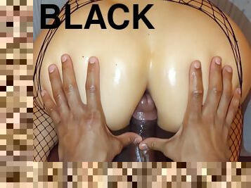 Big Black Cock Stretches Oiled Milf Ass - Balls Deep - Hot Cumshot On Gaping Ass - Part 1