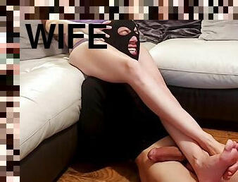 Dominant Wife Milks Her Slaves Hard Cock Under Her Ass After Harsh Headscissor And Hom Domination!