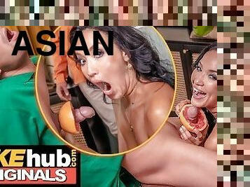 FAKEhub Originals - Mixed Asian / Latina wife grapefruits young delivery boy with zesy blowjob fuck