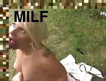 MyDirtyHobby - Curvy Milf Tatjana Young Gets Fucked Hard In The Forest & Gets Hot Cum In Her Mouth