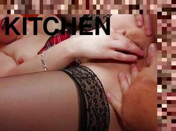 Blonde Schoolgirl In Skirt Deepthroats A Big Dick And Rides Hard In The Kitchen