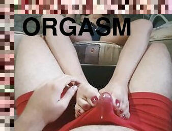 orgasme, pieds, point-de-vue, culotte, ejaculation, mignonne, fétiche, branlette-avec-les-pieds, sexe-habillé, sous-vêtements