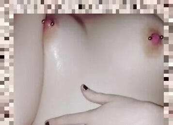 Cumming on pierced tits