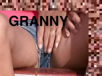 Very old granny toying her young pussy