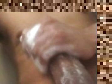 Jerking off soapy big dick