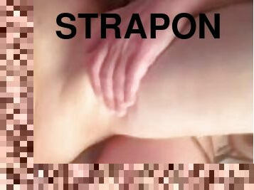 strapon, amatør, anal, hjemmelaget, par, dobbel, pov, cum, knulling-fucking, dildo