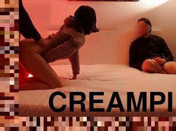 doggy, orgamus, dilettant, immens-glied, wichsen, creampie, freundin, ehemann, beule, cuckold